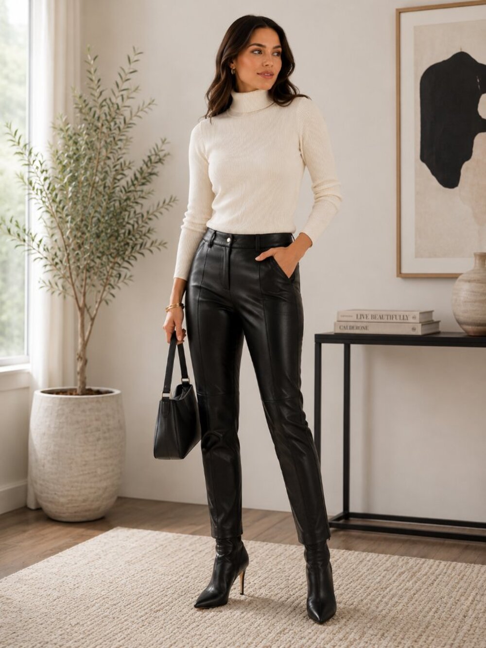 Halogen Classic Black Leather Pants Size 2 - Picture 1 of 10